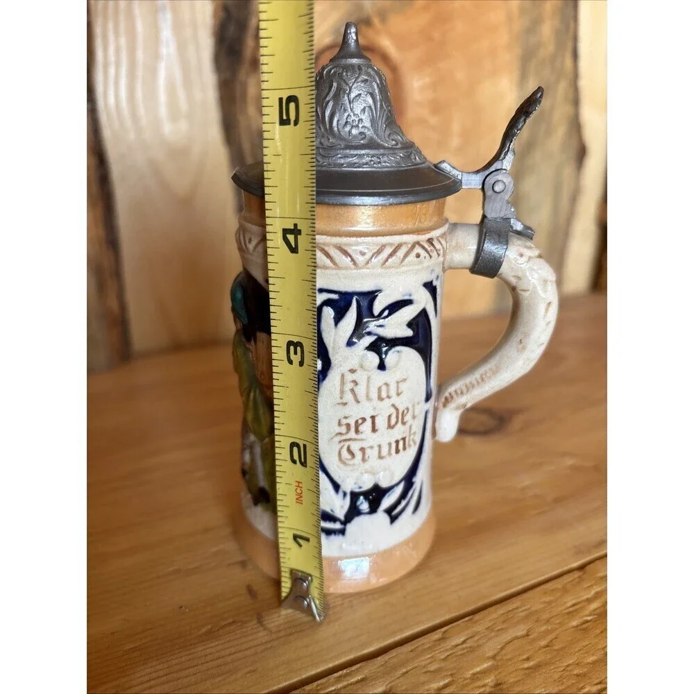 Vintage Small Hand-Painted Lidded German Beer Stein